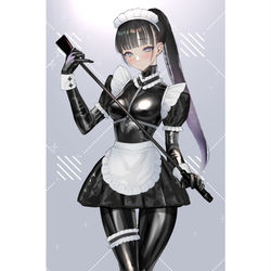 This is a pixiv picture whose title is 【差分詰め】ラテックスメイドちゃん🖤.