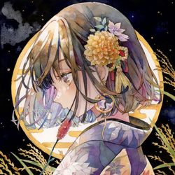 This is a pixiv picture whose title is 十五夜＊透明水彩.