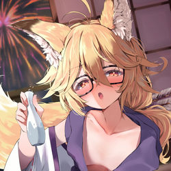 This is a pixiv picture whose title is 酔い絡み狐.