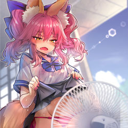 This is a pixiv picture whose title is 汗だくメスガキキャス狐.
