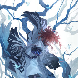 This is a pixiv picture whose title is 蝶と枯木.