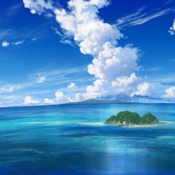 This is a pixiv picture whose title is 真夏の入道雲と南国の海.