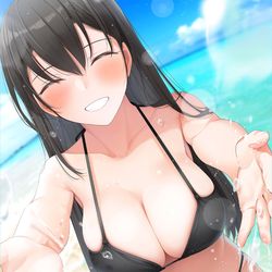 This is a pixiv picture whose title is 彼女と水着で×××.
