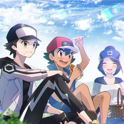 This is a pixiv picture whose title is レッド&サトシとパシオでランチ.