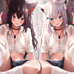 This is a pixiv picture whose title is 2人のギャル上さん.