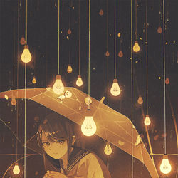 This is a pixiv picture whose title is 雨の灯り.