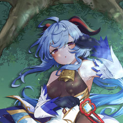 This is a pixiv picture whose title is 【原神】木陰でお昼寝甘雨.