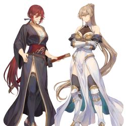 This is a pixiv picture whose title is 聖騎士ちゃんと侍ちゃん.