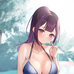 This is a pixiv picture whose title is 「水着、どうかな…？」.