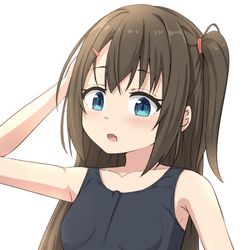 This is a pixiv picture whose title is スク水の位置調整中の娘.