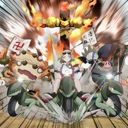 This is a pixiv picture whose title is モトトカゲ乗り回すりんご.