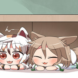 This is a pixiv picture whose title is 台風から避難したミケちゃんとつかさちゃん.