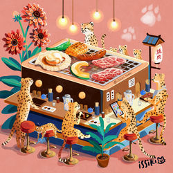 This is a pixiv picture whose title is 焼肉コンロ料理店.