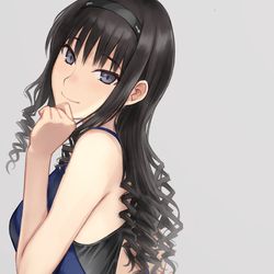 This is a pixiv picture whose title is スク水エプロン森島先輩.
