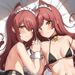 This is a pixiv picture whose title is 猫耳メイド姉妹.
