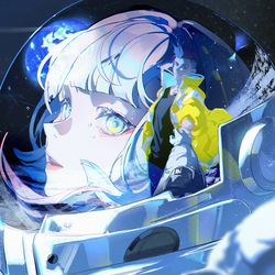 This is a pixiv picture whose title is To the moon with you.