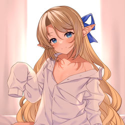This is a pixiv picture whose title is 彼シャツのエルフ.