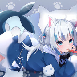 This is a pixiv picture whose title is ちゅーるを食べる猫.