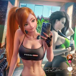 This is a pixiv picture whose title is Kim と Shego ワークアウト workout.