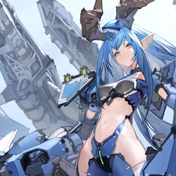 This is a pixiv picture whose title is ドラゴンメカ娘【藍】.