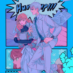This is a pixiv picture whose title is 氷属性男子とクールな同僚女子.
