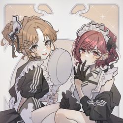 This is a pixiv picture whose title is 戦うメイドな雛菜と円香🍳.