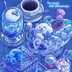 This is a pixiv picture whose title is シマエナガと氷の喫茶店.