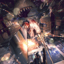 This is a pixiv picture whose title is チェンソーvsボム.