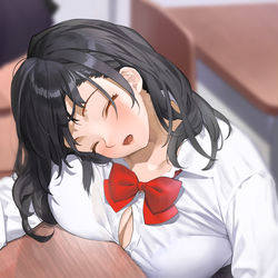 This is a pixiv picture whose title is 自分のおっぱいを枕にして居眠りする子.