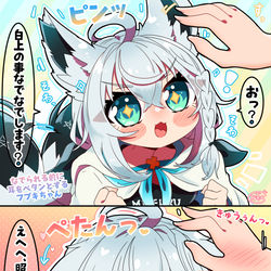 This is a pixiv picture whose title is なでられる前に耳をペタンとするフブキちゃん.