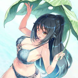 This is a pixiv picture whose title is 【他家様の子】波打ち際の水着少女【ご依頼】.