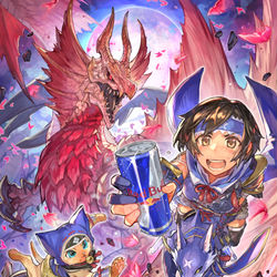 This is a pixiv picture whose title is 「Red Bull×MHサンブレイクコラボ」イラスト.