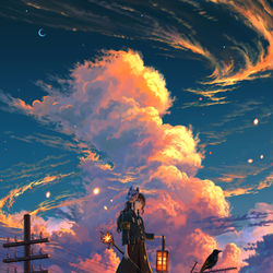 This is a pixiv picture whose title is 「あんどん少女」.