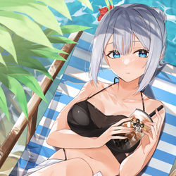 This is a pixiv picture whose title is 夏を満喫する銀髪ハーフちゃん.