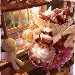 This is a pixiv picture whose title is ハロウィンのお菓子作り魔女.
