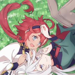 This is a pixiv picture whose title is 草むらで寝転がる2人.