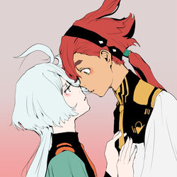 This is a pixiv picture whose title is ハナが触れる距離と角度.