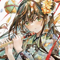 This is a pixiv picture whose title is 透明水彩＊横笛.