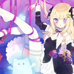 This is a pixiv picture whose title is 【お仕事】月紫アリアさん生誕記念グッズイラスト.