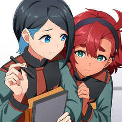 This is a pixiv picture whose title is ニカ姉の後ろに隠れるスレッタ.