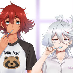 This is a pixiv picture whose title is 髪を下したたぬきはかわいい.