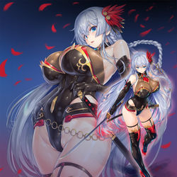 This is a pixiv picture whose title is 【他家様の子】対魔○スーツ(?)なお姉様【ご依頼】.