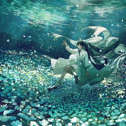 This is a pixiv picture whose title is 水底の花畑.
