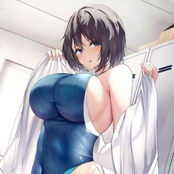 This is a pixiv picture whose title is 競泳水着幼馴染ちゃん.