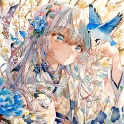 This is a pixiv picture whose title is 透明水彩＊「幸せを運ぶ」.