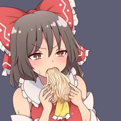 This is a pixiv picture whose title is ちゃんと麺を食べれない霊夢さん.