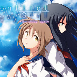 This is a pixiv picture whose title is 「コンフリクトガール+ Birthday again」制作中.