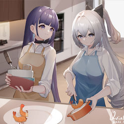 This is a pixiv picture whose title is 布洛妮娅和芽衣-崩坏3.