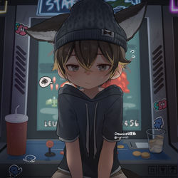 This is a pixiv picture whose title is 布丁頭玩街機🍮🎮.