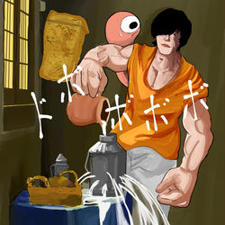 This is a pixiv picture whose title is きんに君さんに対抗する米津玄師.
